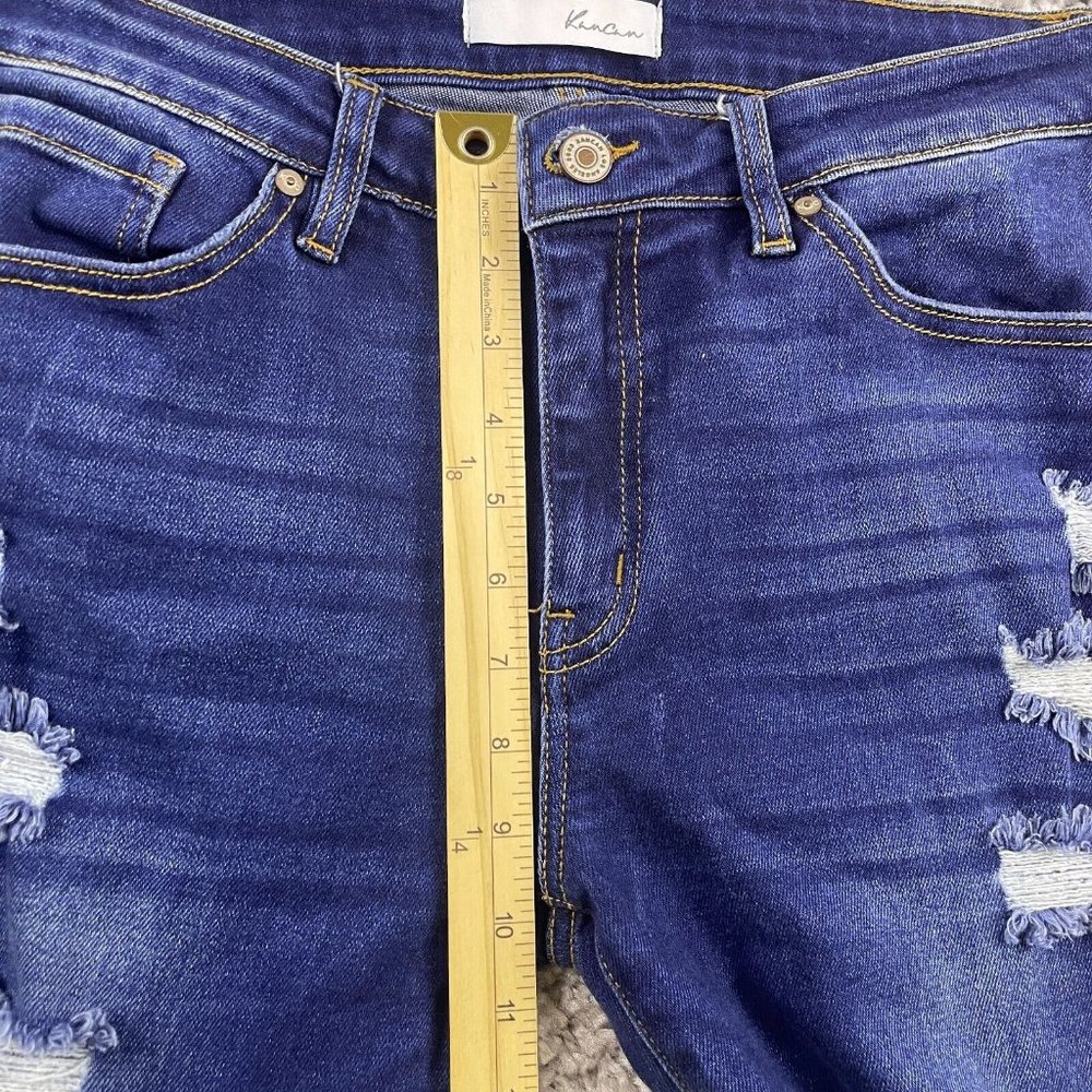 Kancan Cora Mid Rise Super Skinny Ripped Jeans Size 13/30 Dark Wash Step Hem - Picture 14 of 16
